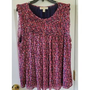 Michael Kors Top Size XXL Navy Pink Floral Sleeveless Pleated